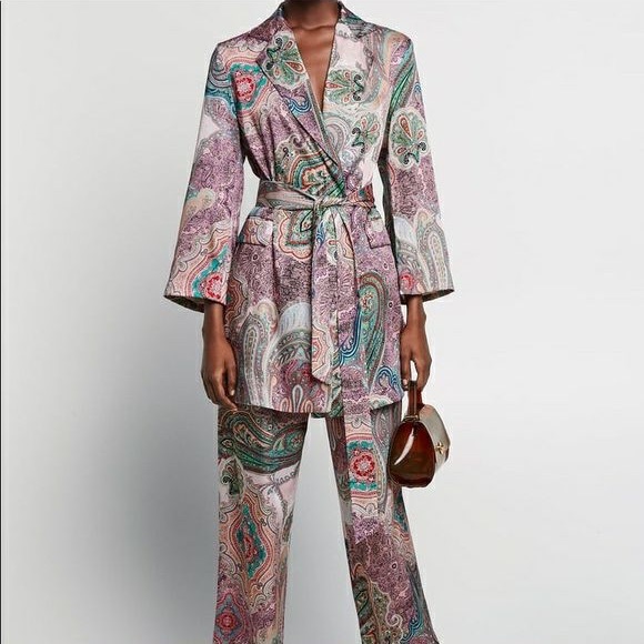 Zara paisley print satin blazer Sz S - Picture 2 of 6